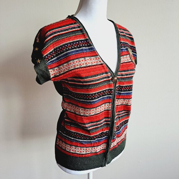 NEW VDP Italian Women's Knit Red Green Vest Sweater Size 38 / US 2-4 - Picture 2 of 16